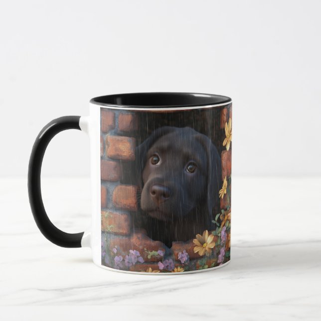 Caneca Sad Puppy in Rain e Brick Wall Design - Mug (Esquerda)