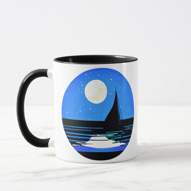 Caneca Sailboat Silhouette contra o céu noturno (Esquerda)