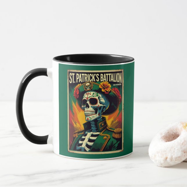 Caneca Saint Patricks Battalion Celtic Skull History Mug (Com Donut)