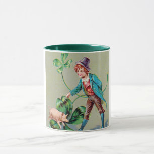 Caneca Saint Patrick's Day Boy & Lucky Pig, Vintage