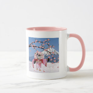 Caneca Sakura Geisha Pássaro na Neve Flores de Cerejeira
