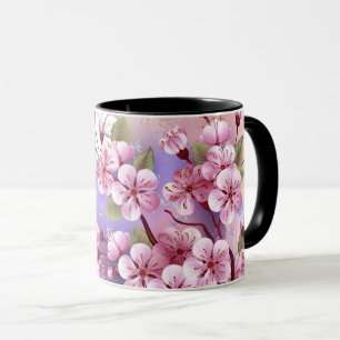 Caneca Sakura rosa no fundo da pintura