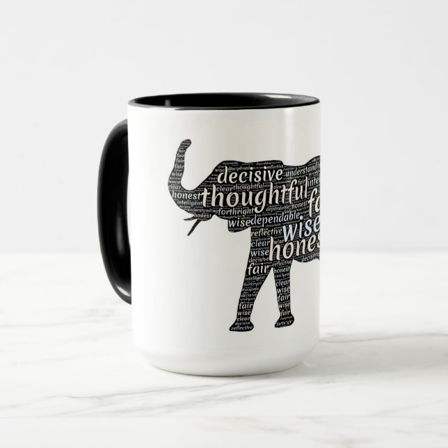 Caneca Sal preto e branco, elefante, muitas mensagens (Frente Esquerda)