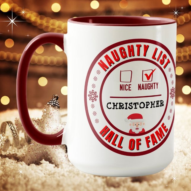 Caneca Salão da Fama de Café de Natal (Get the matching "Nice" mug. Great for couples. Merry Christmas!)