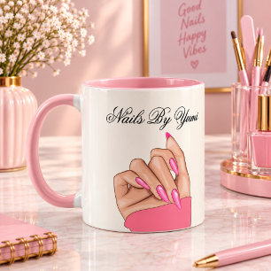 Caneca Salão de Beleza Elegante Unhas Rosa Estilo Script