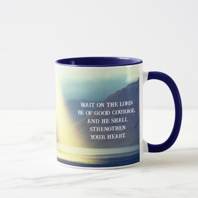 Caneca Salm 27:14 Espere no oceano Verso da Bíblia LORD (Direita)