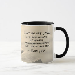 Caneca Salmo 27:14, espere o Senhor, Bíblia Verse