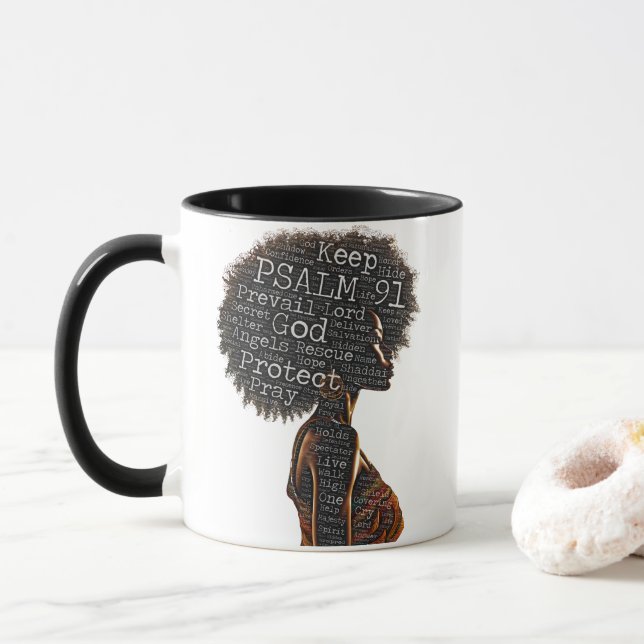 Caneca Salmo 91 Oração de Cabelo Natural da Mulher Negra  (Com Donut)