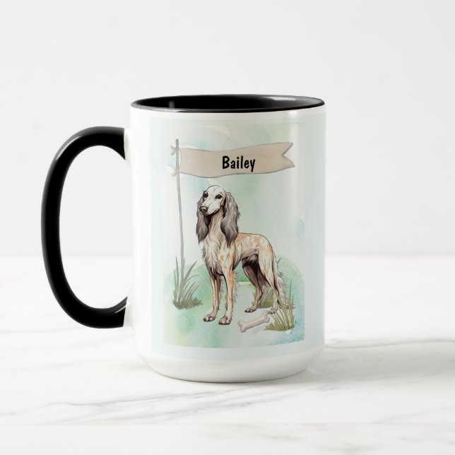 Caneca Saluki Watercolor Personalized Dog (Esquerda)