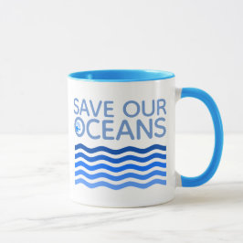 Caneca Salve nossos oceanos Ondas Terrestres Azuis Estili
