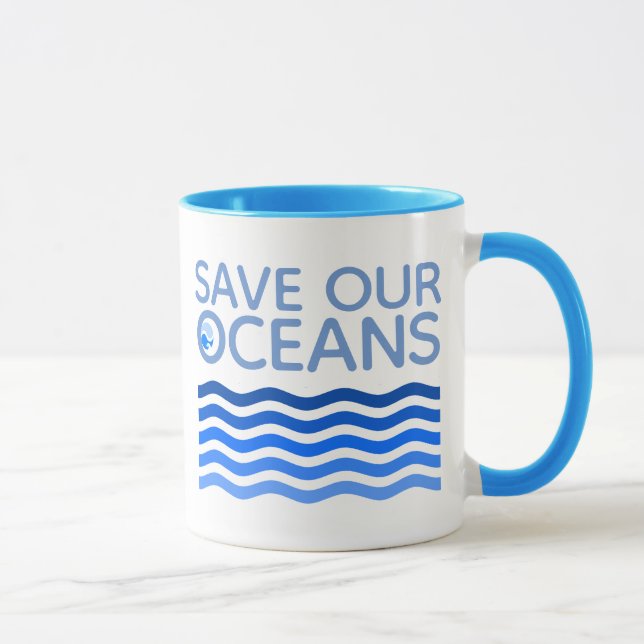 Caneca Salve nossos oceanos Ondas Terrestres Azuis Estili (Direita)