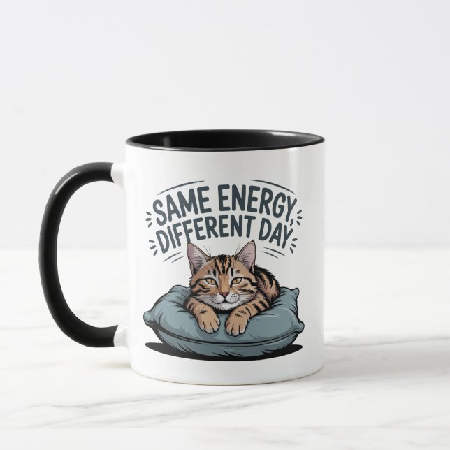 Caneca Same Energy Different Day Cat  | Cute Lazy Cat  (Esquerda)