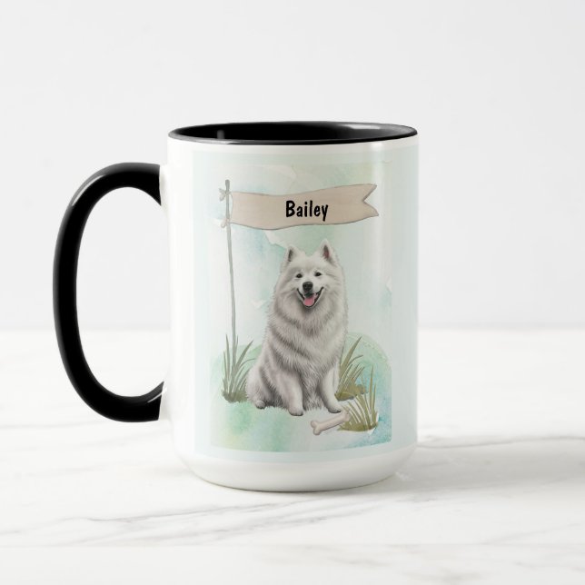 Caneca Samoyed Aquarela Cachorro Personalizado (Esquerda)