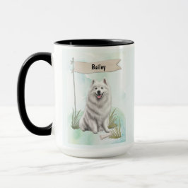 Caneca Samoyed Watercolor Personalized Dog