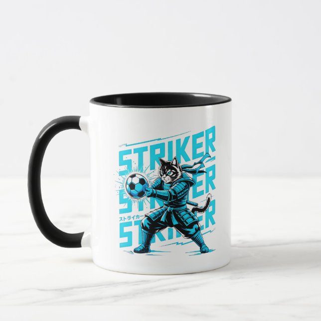 Caneca Samurai Cat Soccer Striker Mug | Anime Sports Gift (Esquerda)