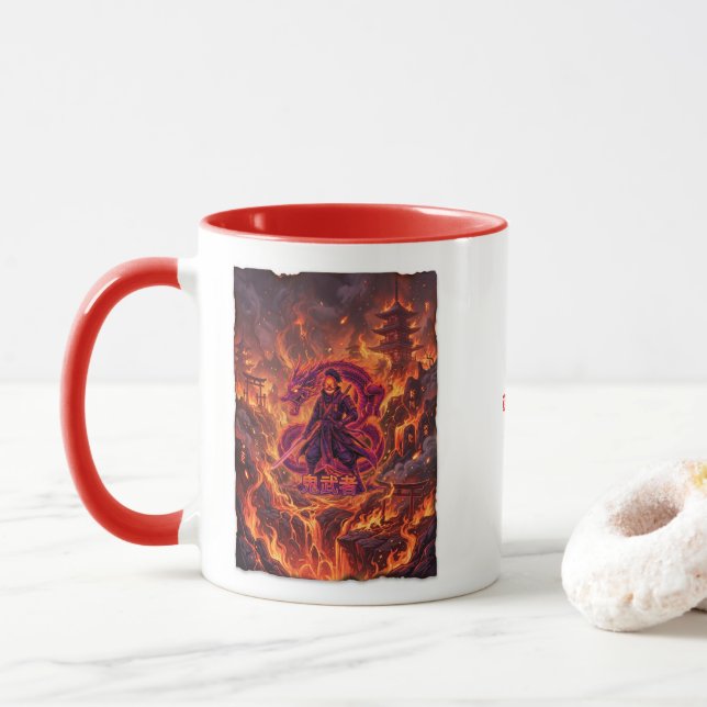Caneca Samurai e Dragão de Fogo Cibernético (Com Donut)
