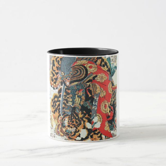 Caneca Samurai Lutando contra um Tigre, Kuniyoshi, Ukiyo- (Centro)