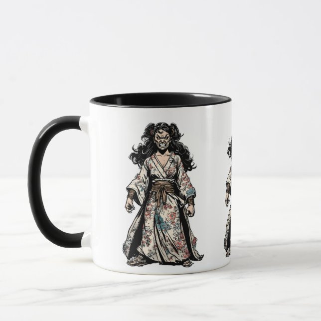 Caneca Samurai Rage Mode - Floral Fury Warrior Art (Esquerda)