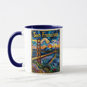 Caneca San Francisco Golden Gate Van Gogh Colorido Viagem
