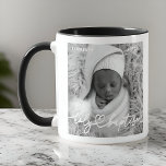 Caneca Santa Batismo Foto do Bebê do Coração Chic Moderno<br><div class="desc">Essa design simples e moderna é composta por tipografia de serifa e adiciona uma foto personalizada,  adiciona nome de bebê e mês e ano de batismo</div>