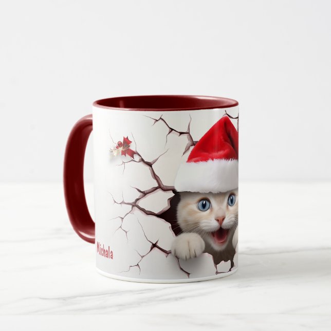 Caneca Santa Claus Cat em Muro (Frente Esquerda)