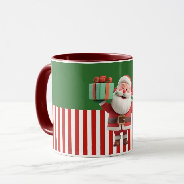 Caneca Santa Claus Holding Gift Box Illustration (Frente Esquerda)