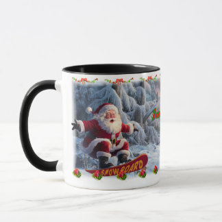Caneca Santa Claus on a Snowboard on a Ceramic Coffee