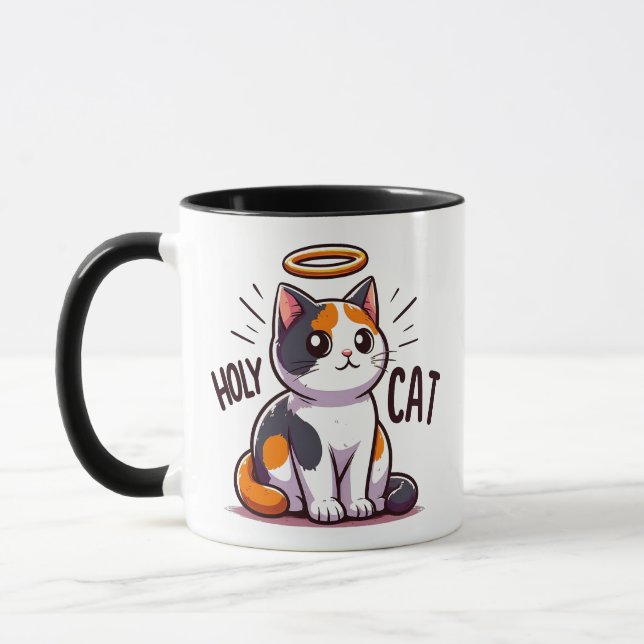 Caneca Santa Gata - Calico Gato com Halo Cute Engraçado (Esquerda)