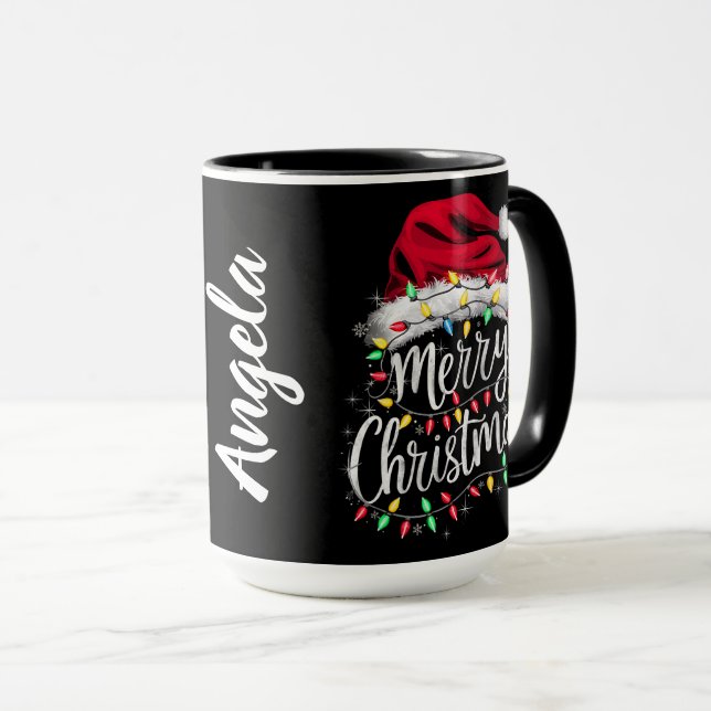 Caneca Santa Hat and Lights with Customizable Name (Frente Esquerda)
