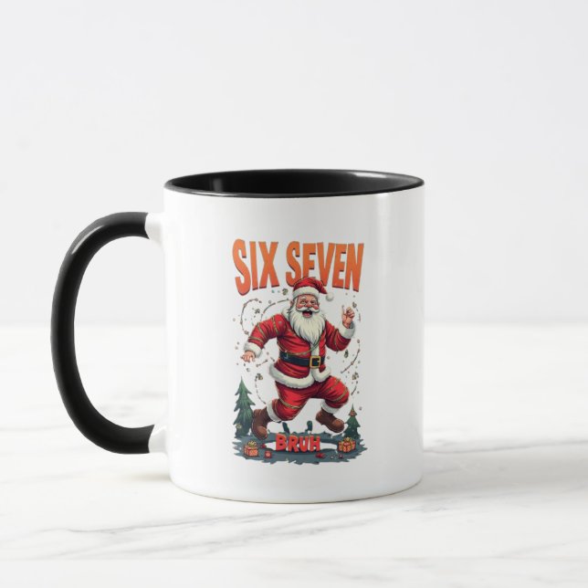 Caneca 🎅Santa Says Six Seven Meme Funny Santa Holding  (Esquerda)