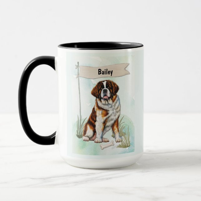 Caneca São Bernardo Aquarela Cachorro Personalizado (Esquerda)