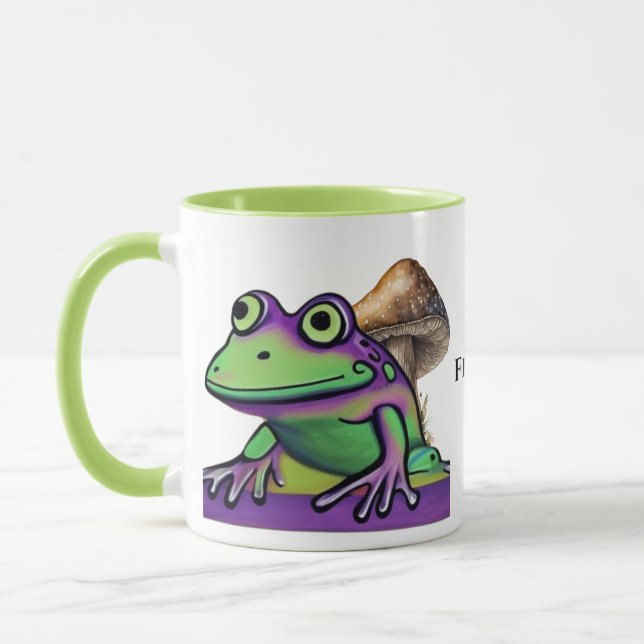 Caneca Sapo bonito e cogumelo. Nome editável (Esquerda)