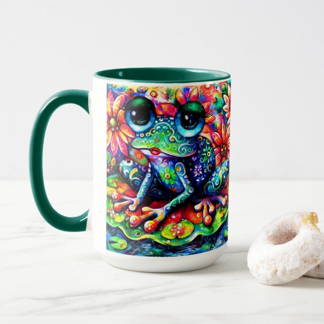 Caneca Sapo espiritual corante sobre a Lily Pad (Com Donut)
