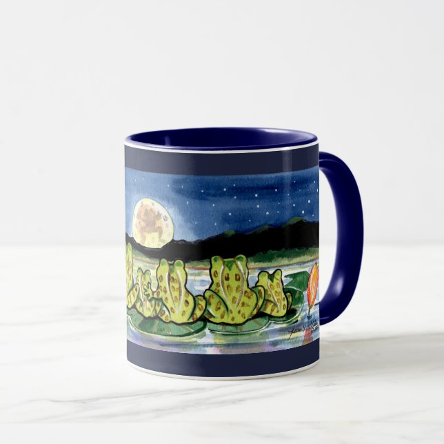 Caneca Sapos-Lua Horário noturno Design Azul (Frente Esquerda)