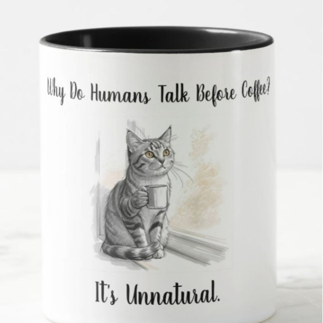 Caneca Sarcastic Cat: Why Do Humans Talk Before Coffee (Criador carregado)