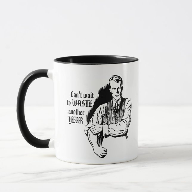 Caneca Sarcástica "Desperdice Mais Um Ano" Vintage (Esquerda)