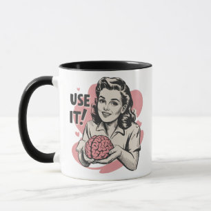 Caneca Sarcástico Vintage Use O Seu Cérebro Estético Anos