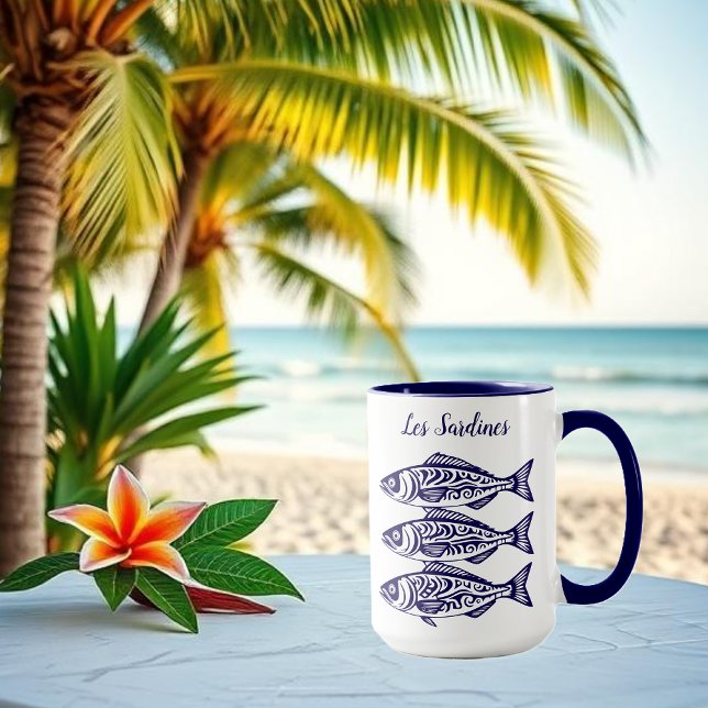 Caneca Sardines-Blue Havaiano (Les Sardines Hawaiian Fisherman Trend Beach Summer mugDark Blue)