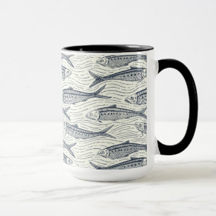 Caneca Sardinhas em Movimento em azul marinho e marfim