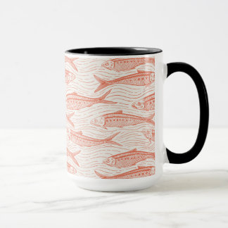 Caneca Sardinhas em Movimento em coral e branco esbranqui
