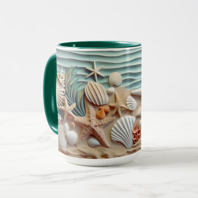 Caneca Sashells Beach 3D Mug - Sip the Ocean Breeze (Frente Esquerda)