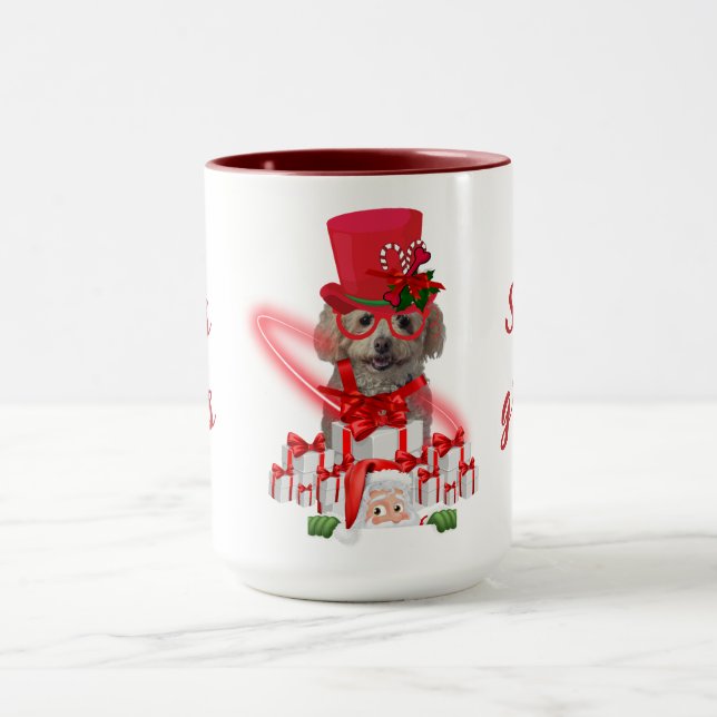 Caneca Sasons Aplaude Poodle Red & White Coffee Mug (Centro)