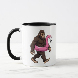Caneca Sasquatch em um Flutuador de Flamingo Criptídeo En