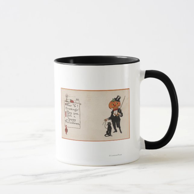 Caneca Saudação de HalloweenJack-O-Lanterna em Tux (Direita)