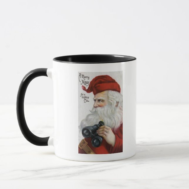 Caneca Saudação de NatalPapai Noel com Binoculares (Esquerda)