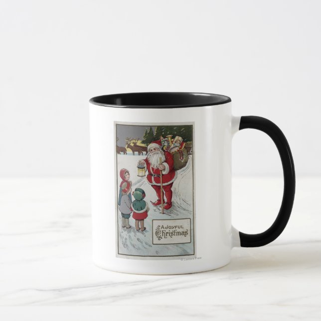 Caneca Saudação de NatalPapai Noel conversando com crianç (Direita)