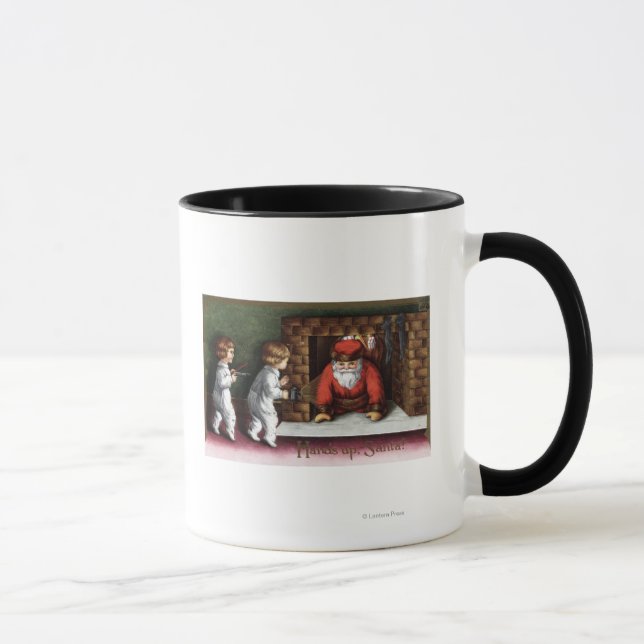 Caneca Saudação de NatalPapai Noel saindo da chaminé (Direita)
