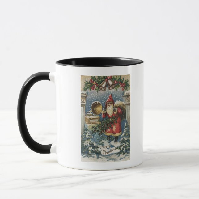 Caneca Saudação de NatalSanta e Gravador (Esquerda)