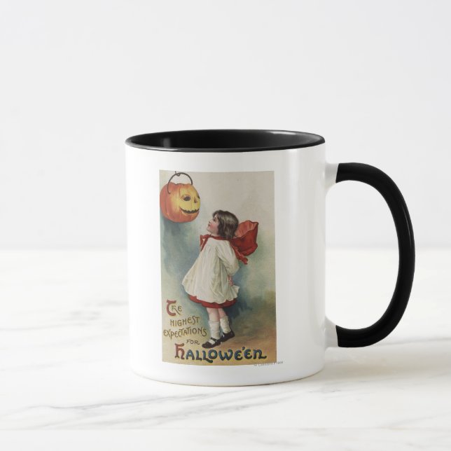 Caneca Saudação Halloween Menina em Vermelho e Branco (Direita)