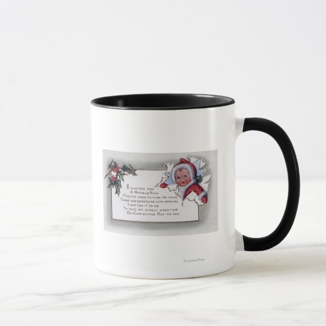 Caneca Saudação Natal Pequena Criança Através do Papel (Direita)